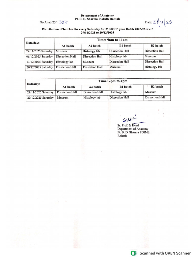 Revised MBBS Batch Distribution On Saturday | PDF
