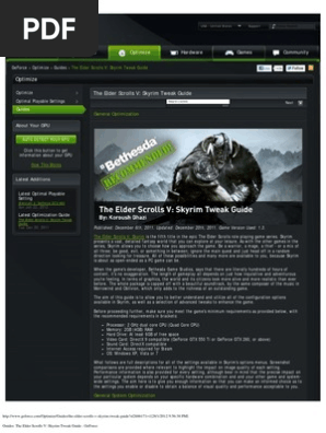Guides The Elder Scrolls V Skyrim Tweak Guide Geforce Pdf Graphics Processing Unit Microsoft Windows