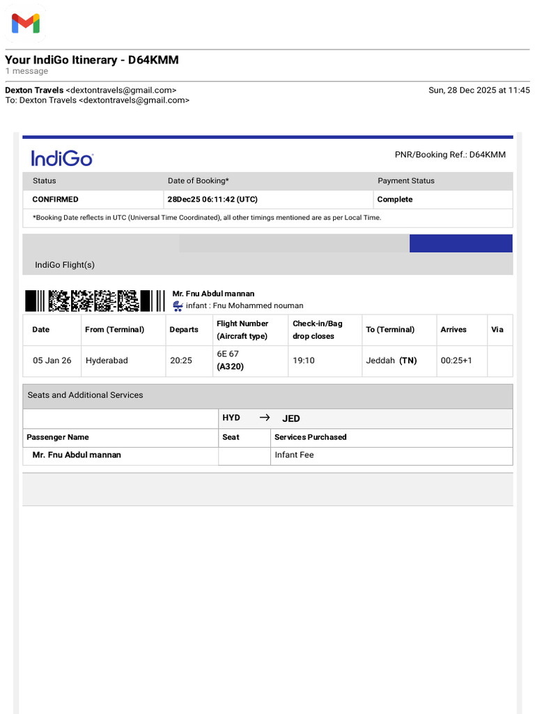 Your IndiGo Itinerary - D64KMM (1) | PDF | Aviation
