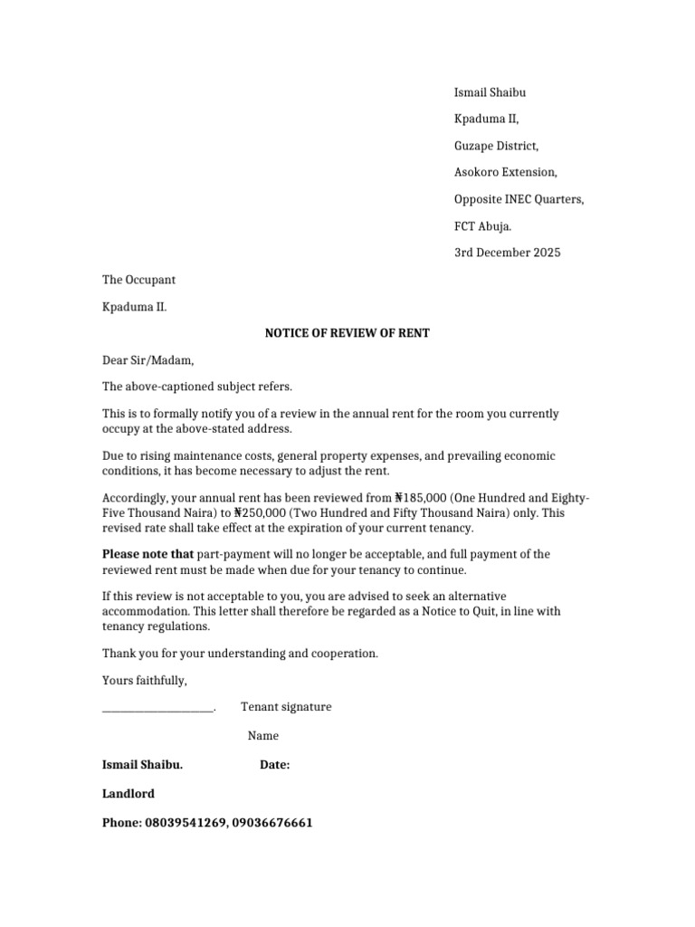 Rent Increase Notice for Tenants | PDF