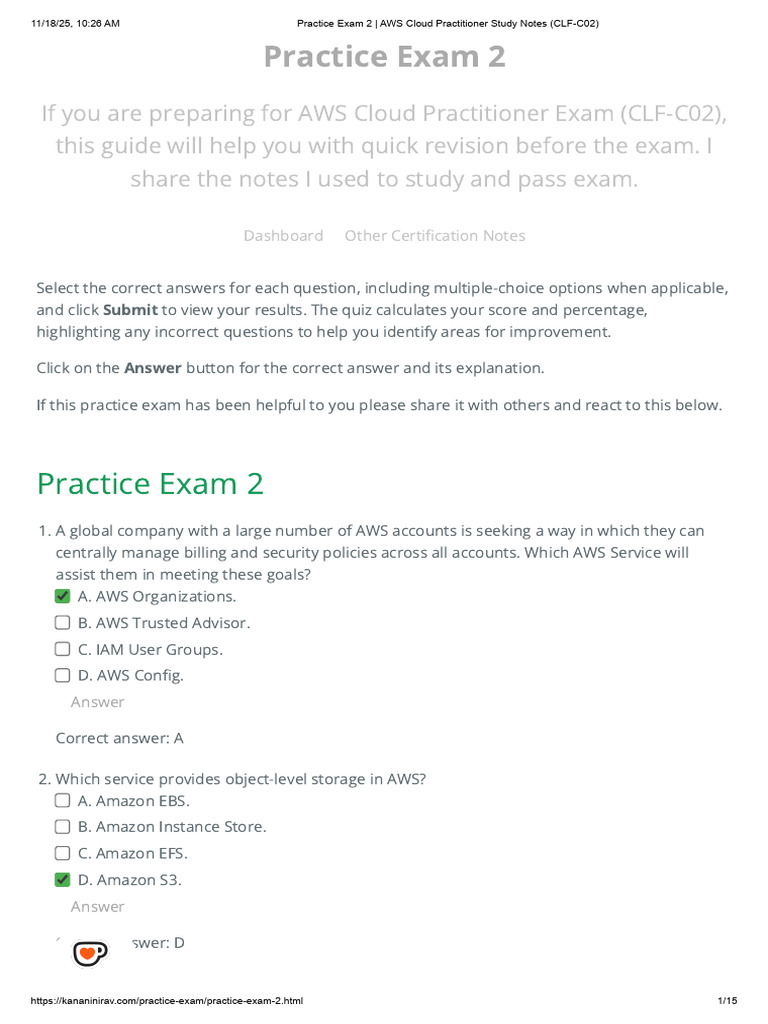 AWS Cloud Practitioner Practice Exam 2 | PDF | Amazon Web Services ...