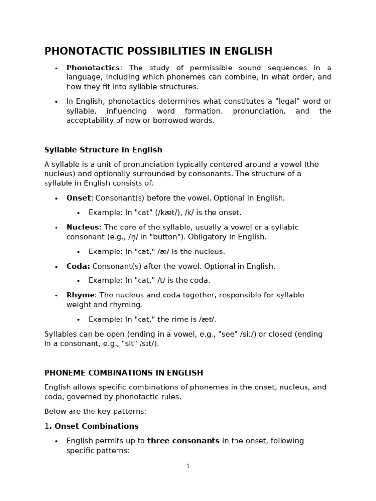 English Phonotactics and Syllable Structure | PDF | Syllable | Consonant