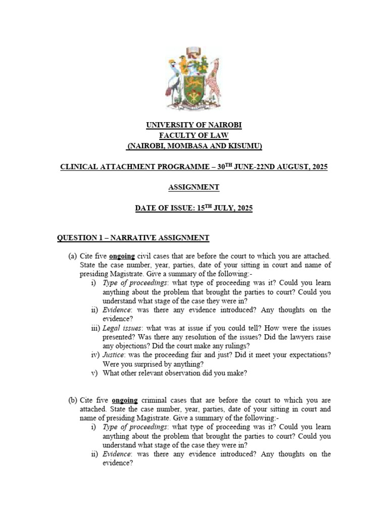 UON Clinical Attachment Assignment 2025 | PDF | Public Law | Government