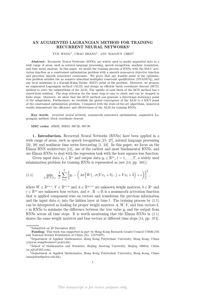 Augmented Lagrangian for RNN Training | PDF | Mathematical Optimization ...