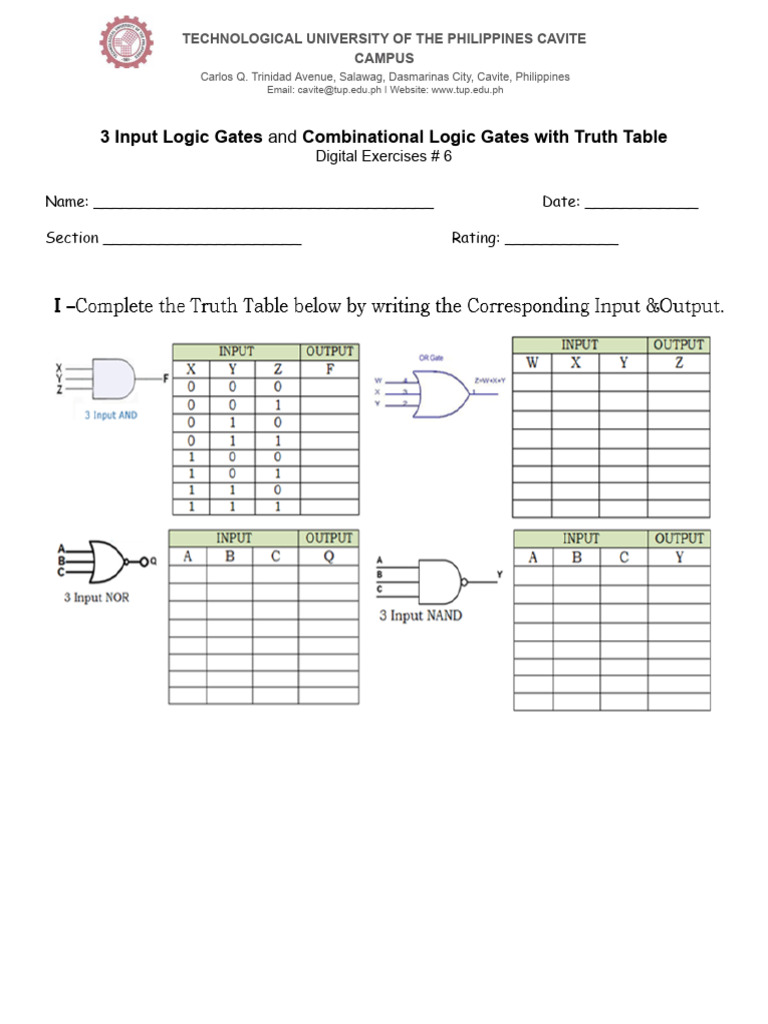 Digital Exercises - 6 Three (3) Input Logic Gates and Combinational ...