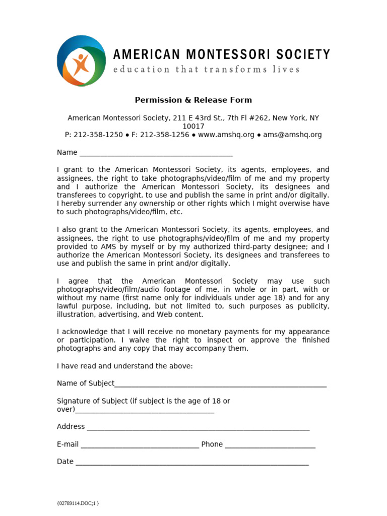 AMS Photo/Video Release Form | PDF