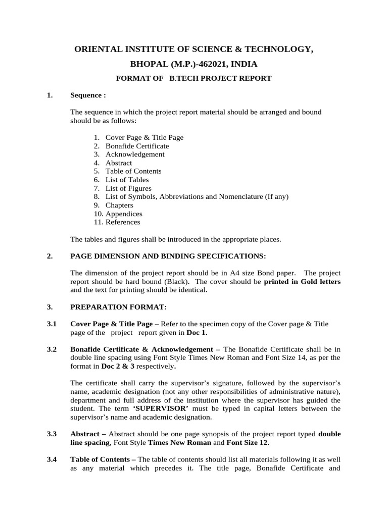 B.Tech Project Report Format Guide | PDF