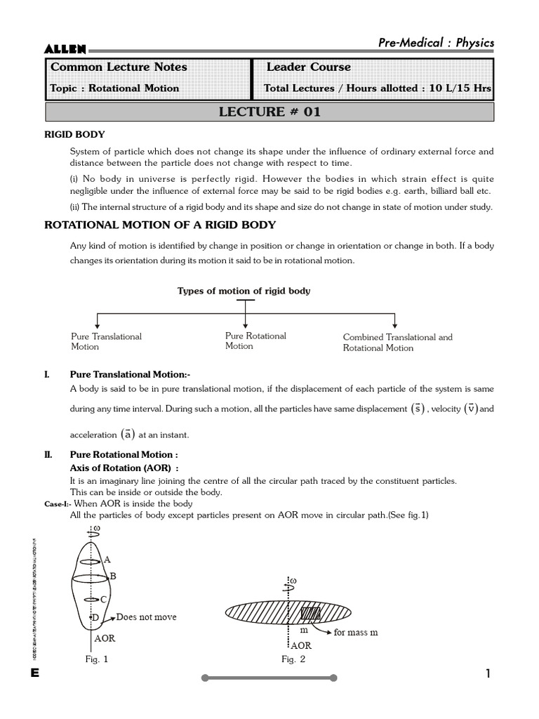 Rotational Motion in Rigid Bodies | PDF | Rotation Around A Fixed Axis ...
