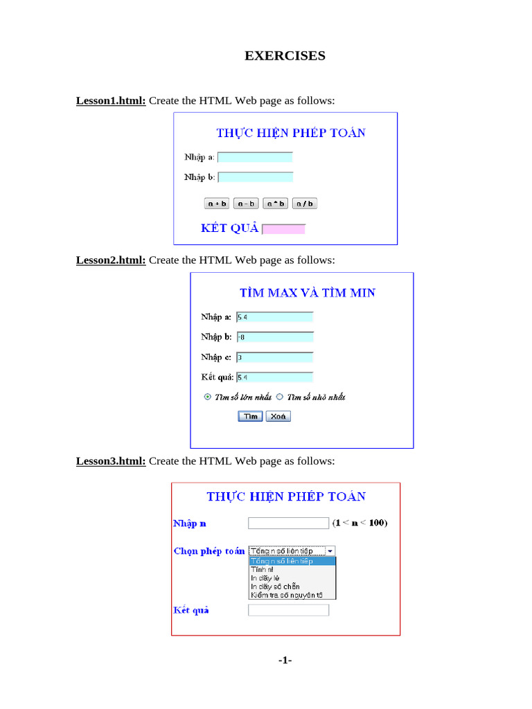 HTML Web Page Exercises Guide | PDF