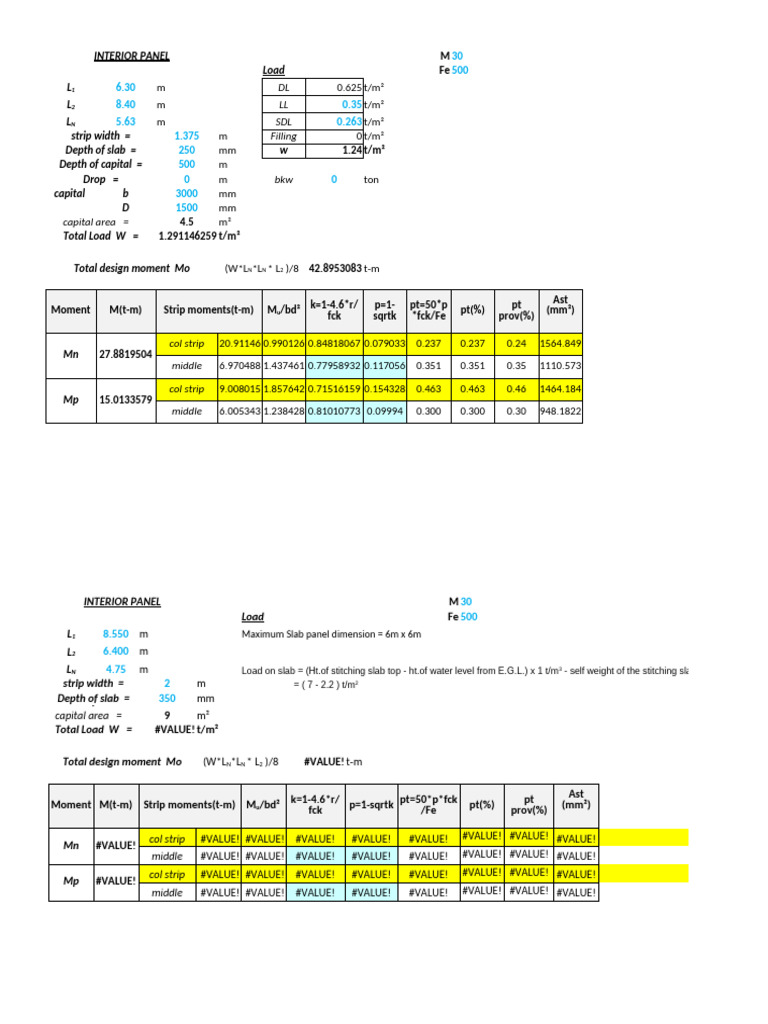 Interior Panel Design Calculations | PDF | Structural Engineering