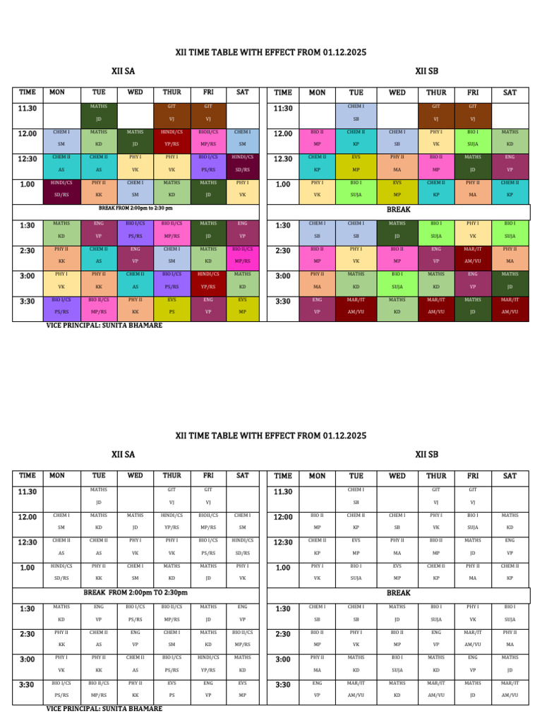XII Time Table Effective 01.12.2025 | PDF