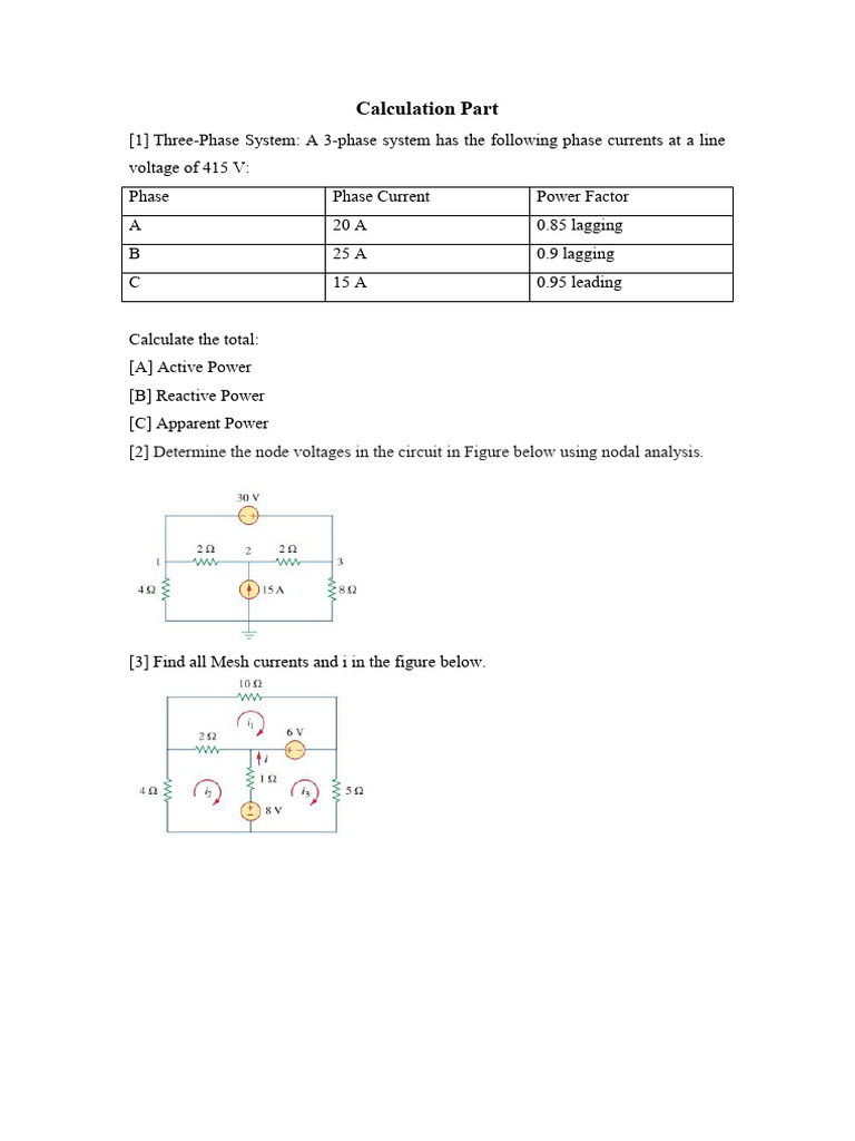 Three-Phase Power Calculation Guide | PDF