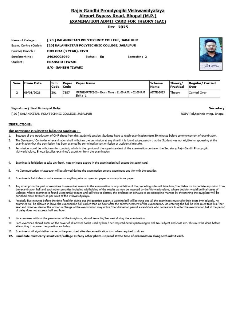 Polytechnic Exam Admit Card Instructions | PDF | Justice | Crime & Violence