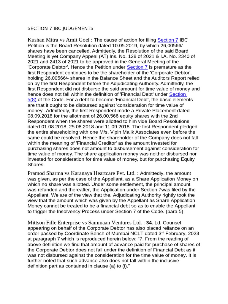 Section 7 Ibc Judgements | PDF | Debt | Debtor