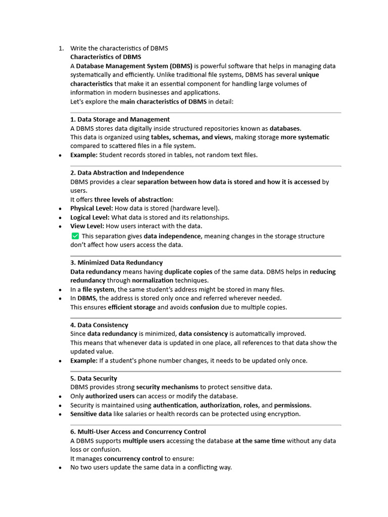 Key Characteristics of DBMS Explained | PDF | Databases | Relational Model
