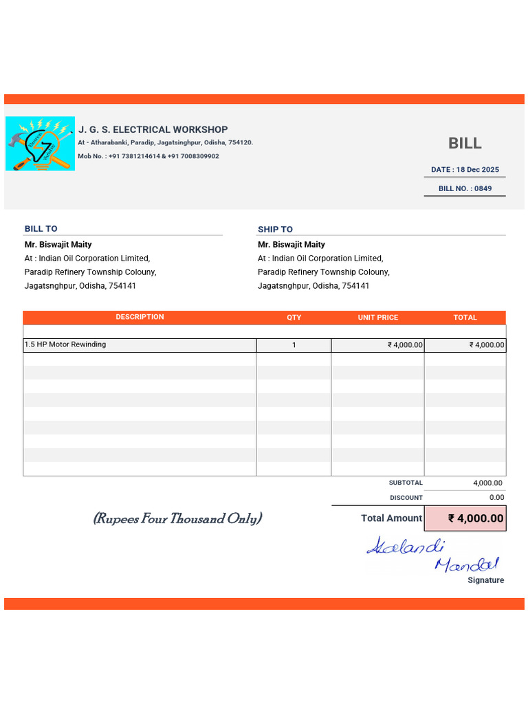 Electrical Invoice for Motor Rewinding | PDF