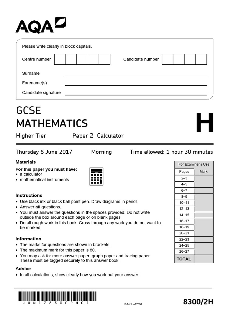 GCSE Mathematics Higher Tier Paper 2 | PDF | Length | Mathematics