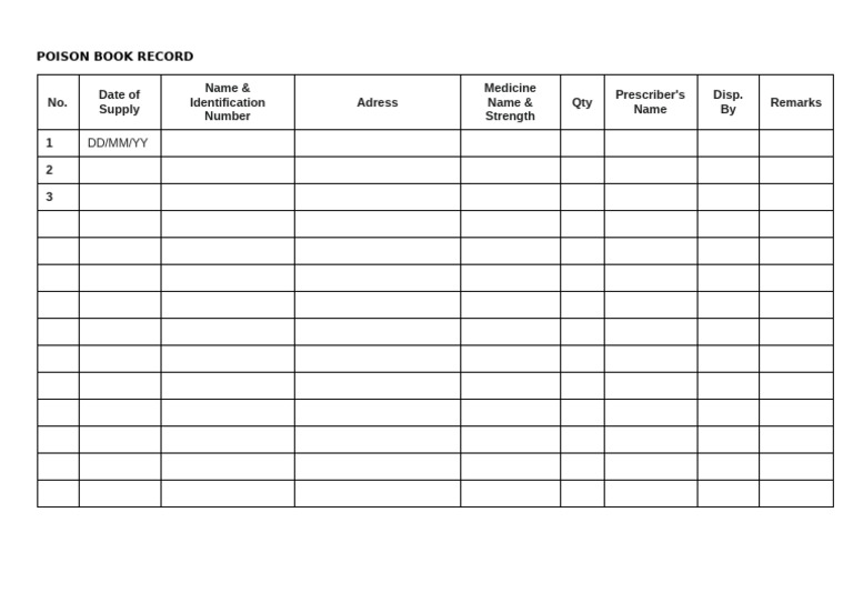 Poison Book Record Template | PDF