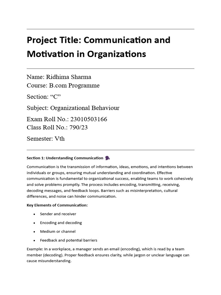 Communication and Motivation in Organizations | PDF | Motivation ...