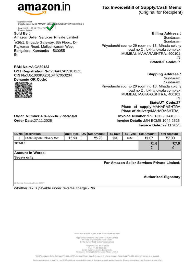 Amazon Tax Invoice and Billing Details | PDF | Invoice | Government ...