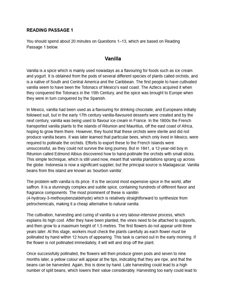 IELTS Reading 13 1 | PDF | Vanilla