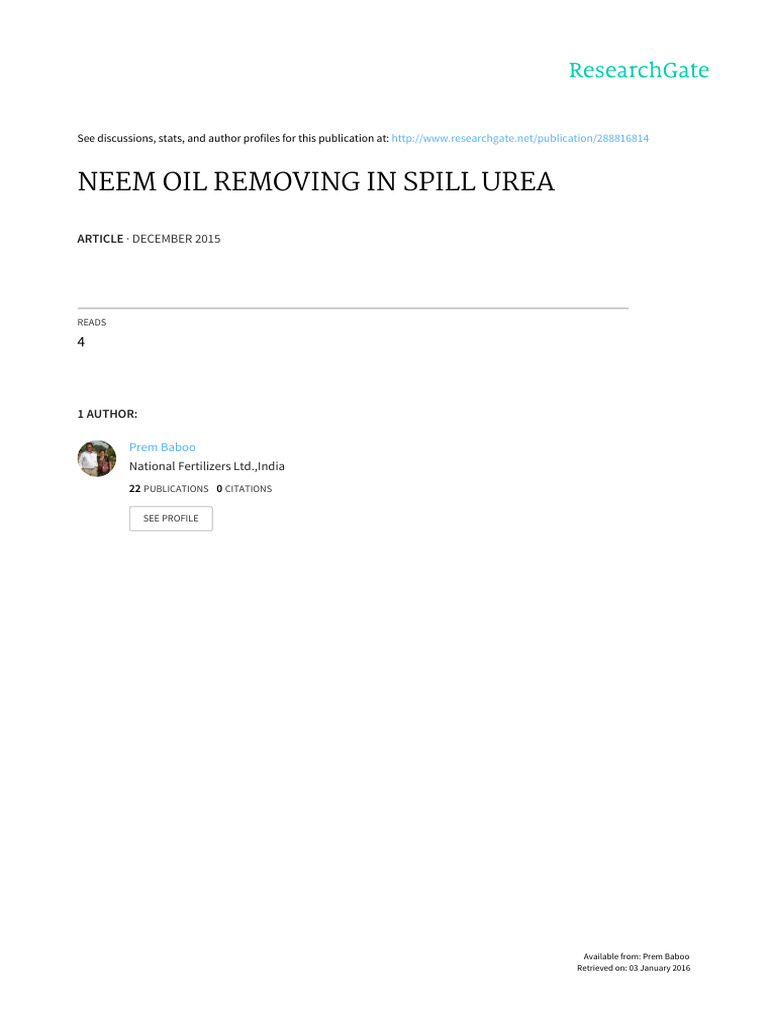 Neem Oil Removal from Urea Using Carbon | PDF | Filtration | Fertilizer