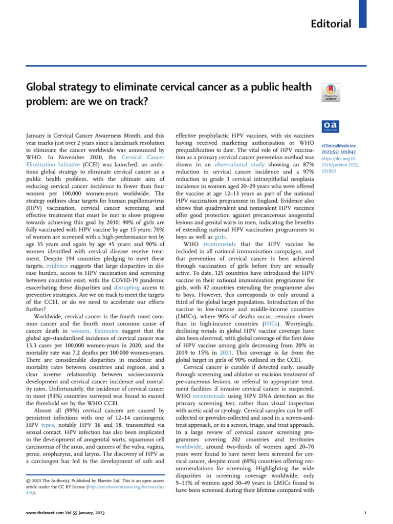Cervical Cancer Elimination Strategy Update | PDF | Cervical Cancer ...