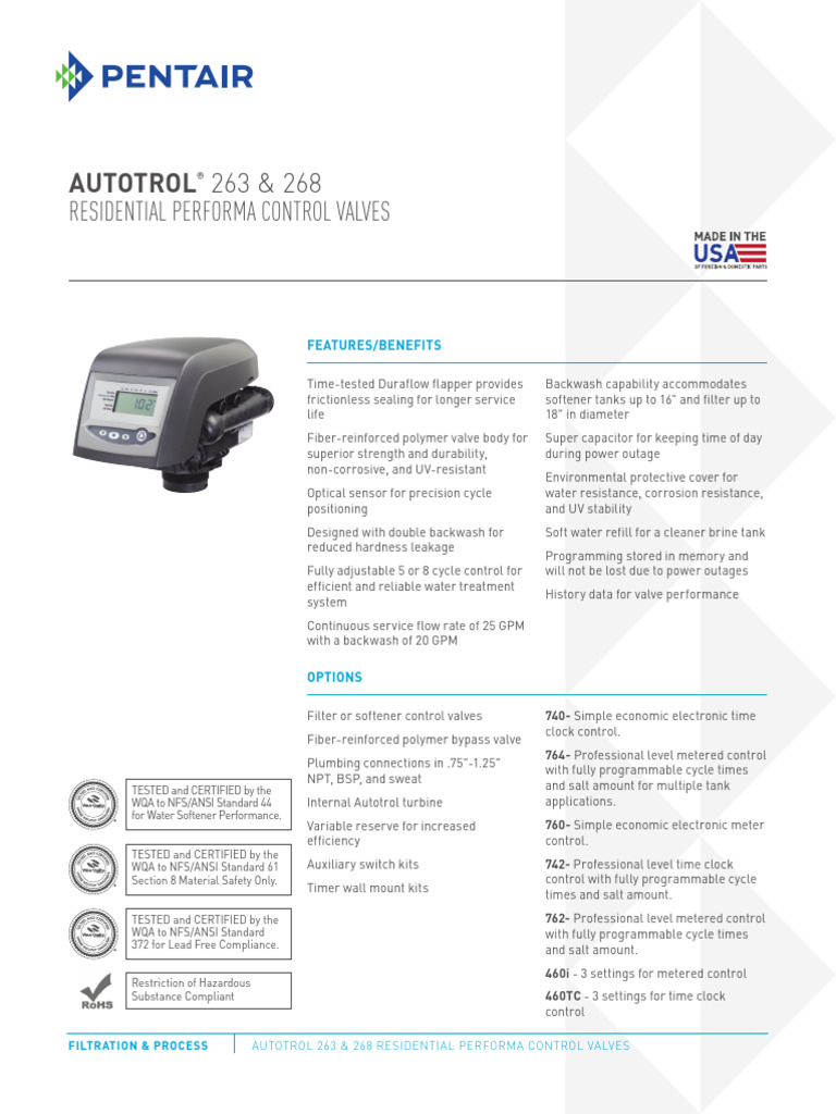 Pentair Autotrol 268 - 740 | PDF | Alternating Current | Valve