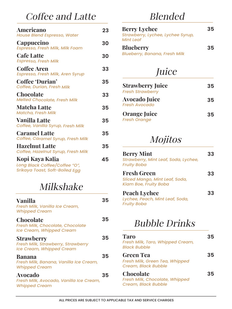 Menu Minuman Kalia l (1) | PDF | Coffee | Non Alcoholic Drinks