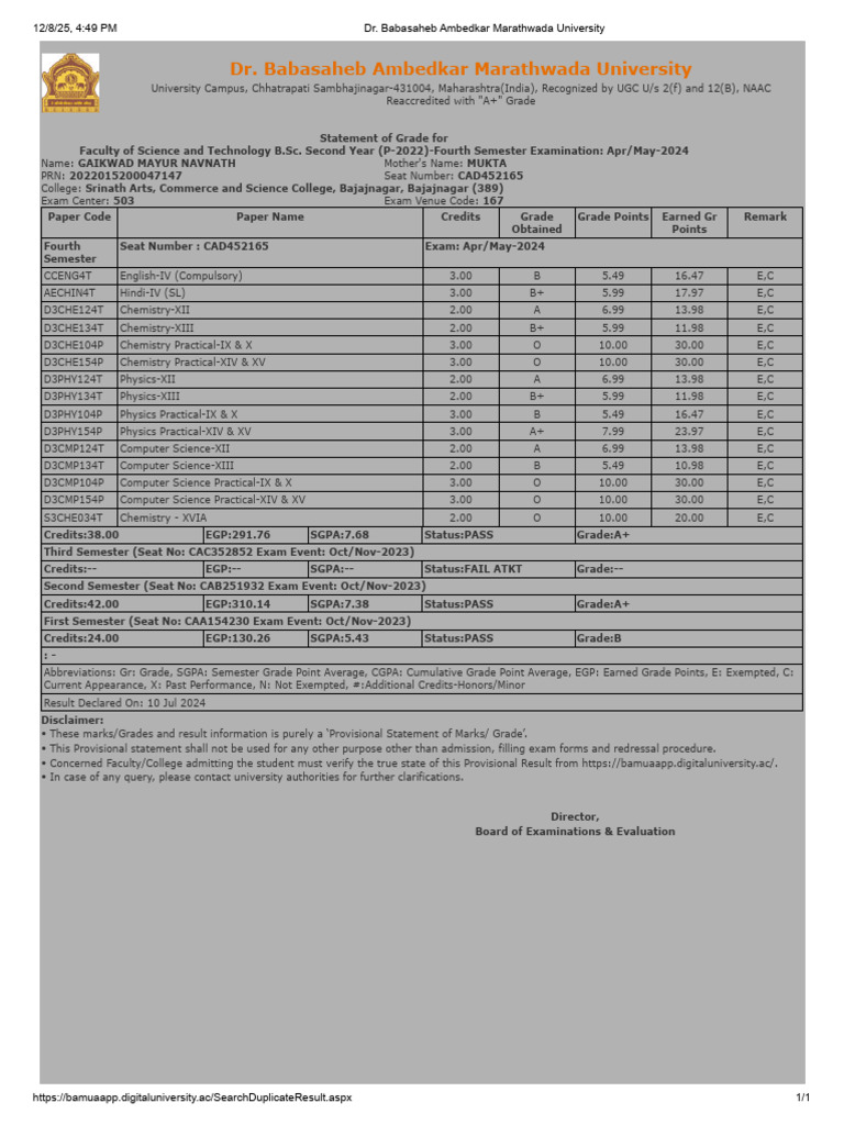 4th Semester Result PDF | PDF | Student Assessment And Evaluation ...
