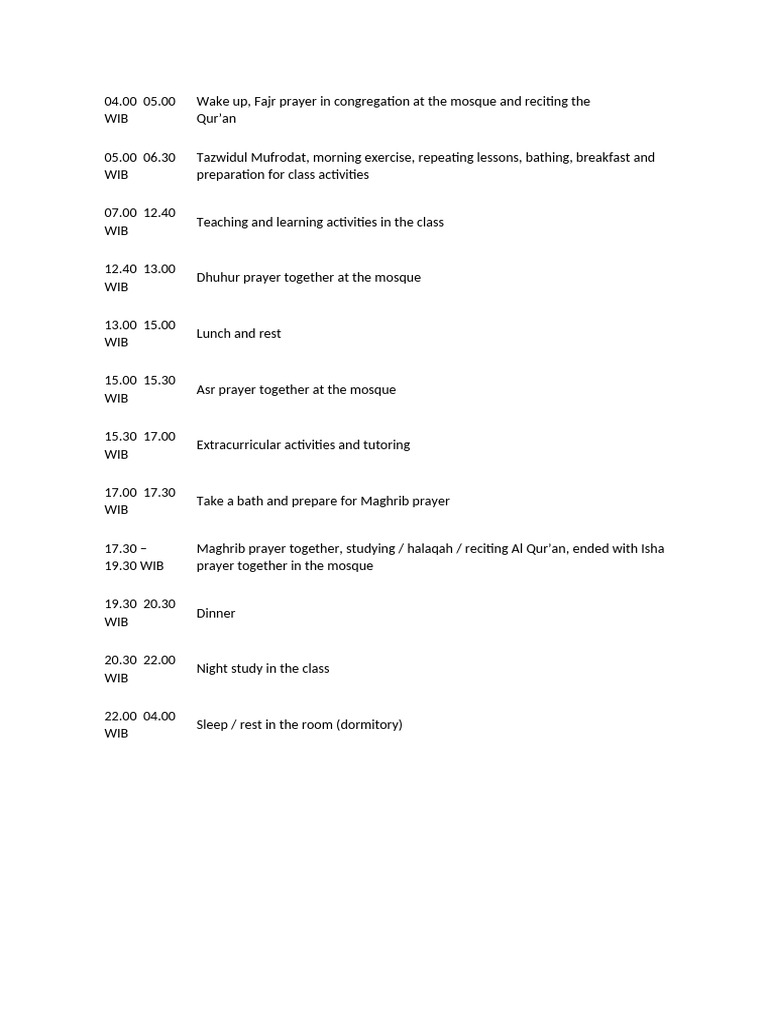 Daily Schedule for Islamic Learning | PDF
