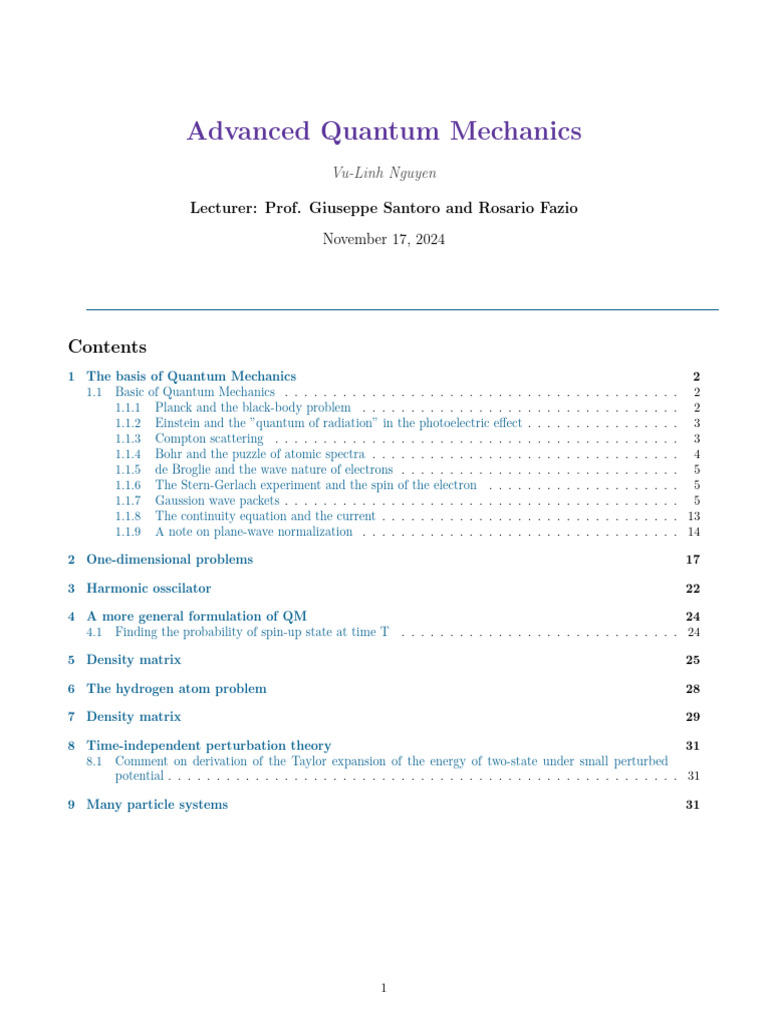 Advanced Quantum Mechanics Overview | PDF | Electron | Emission Spectrum