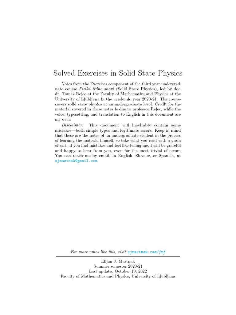 Solid State Physics Exercises Notes | PDF | Crystal Structure | Group ...