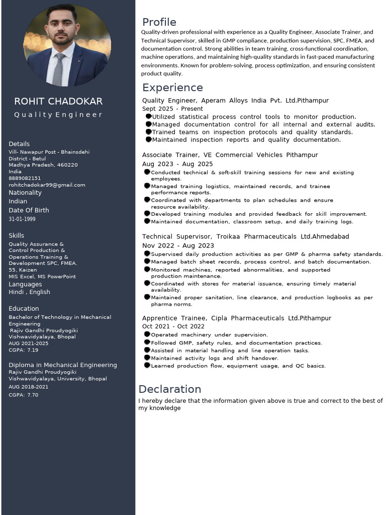 Quality Engineer Profile & Experience | PDF | Business