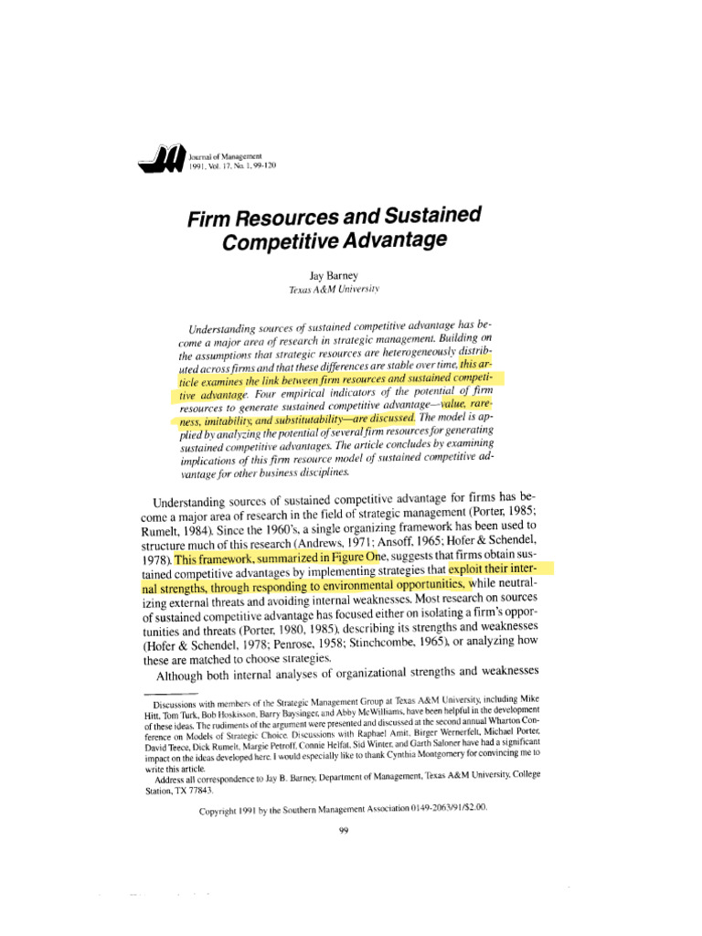 Firm Resources and Competitive Advantage | PDF | Freedom Of Expression ...