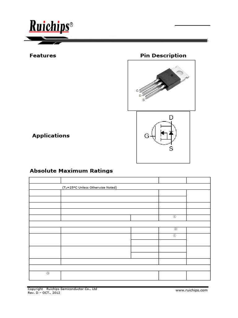 RU75N08R-Ruichips Thay Thế Psmn15 | PDF | Field Effect Transistor | Diode