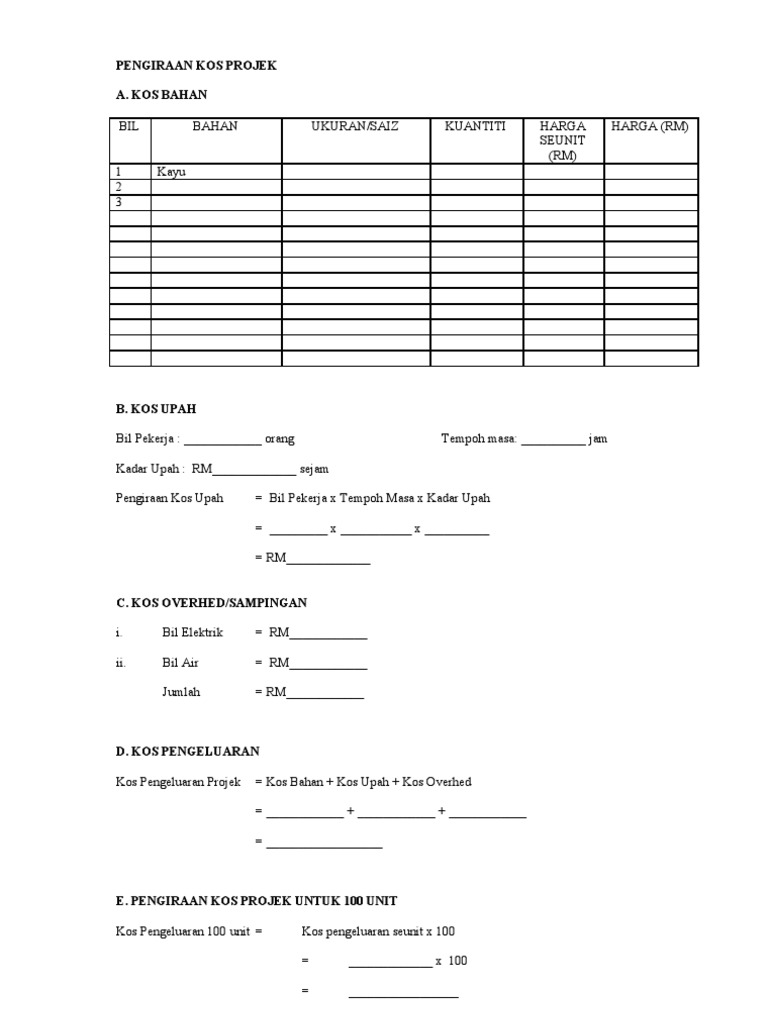 Pengiraan Kos Projek | PDF