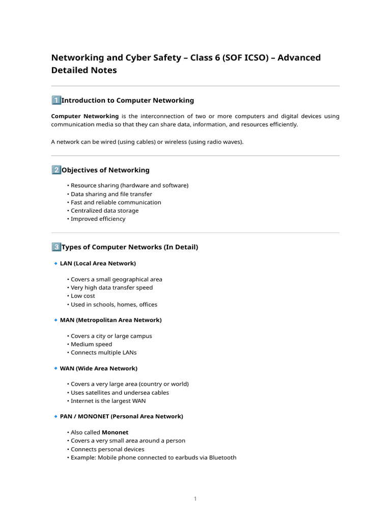 Networking and Cyber Safety for Class 6 | PDF | Computer Network | Wi Fi