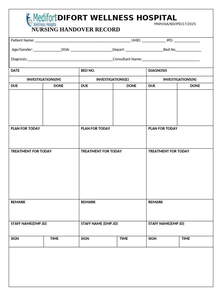 Nursing Handover Record Template | PDF