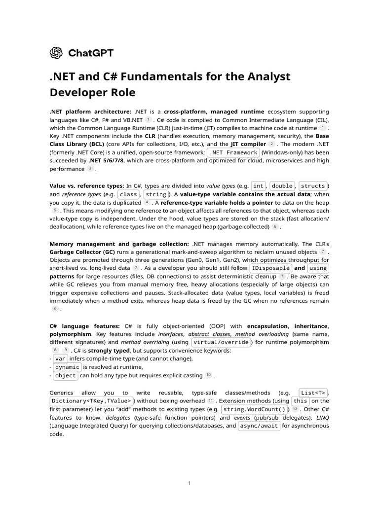 NET and C# Fundamentals For The Analyst Developer Role | PDF | Method ...