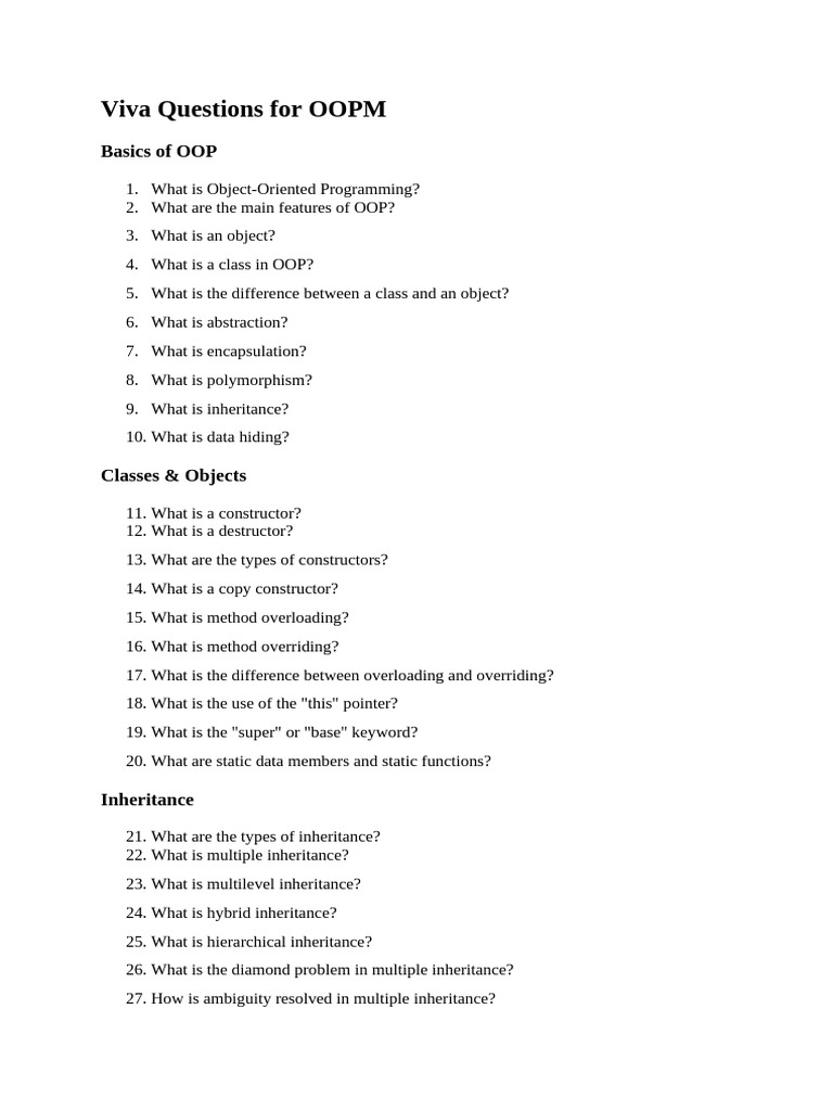 OOPM Viva Questions and Concepts Guide | PDF | Inheritance (Object ...