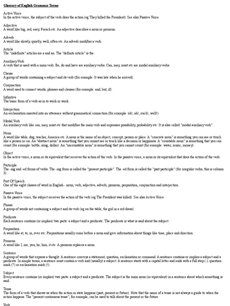 Glossary of English Grammar Terms | Verb | English Grammar