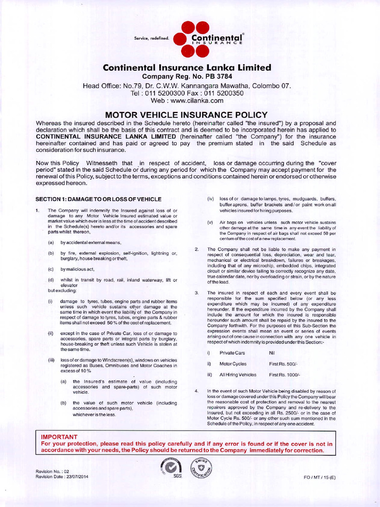 Motor Vehicle Policy Book English | PDF