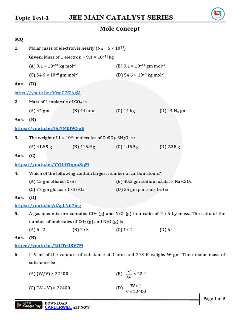 Mole Concept _ (Solution) | PDF | Mole (Unit) | Chemical Compounds