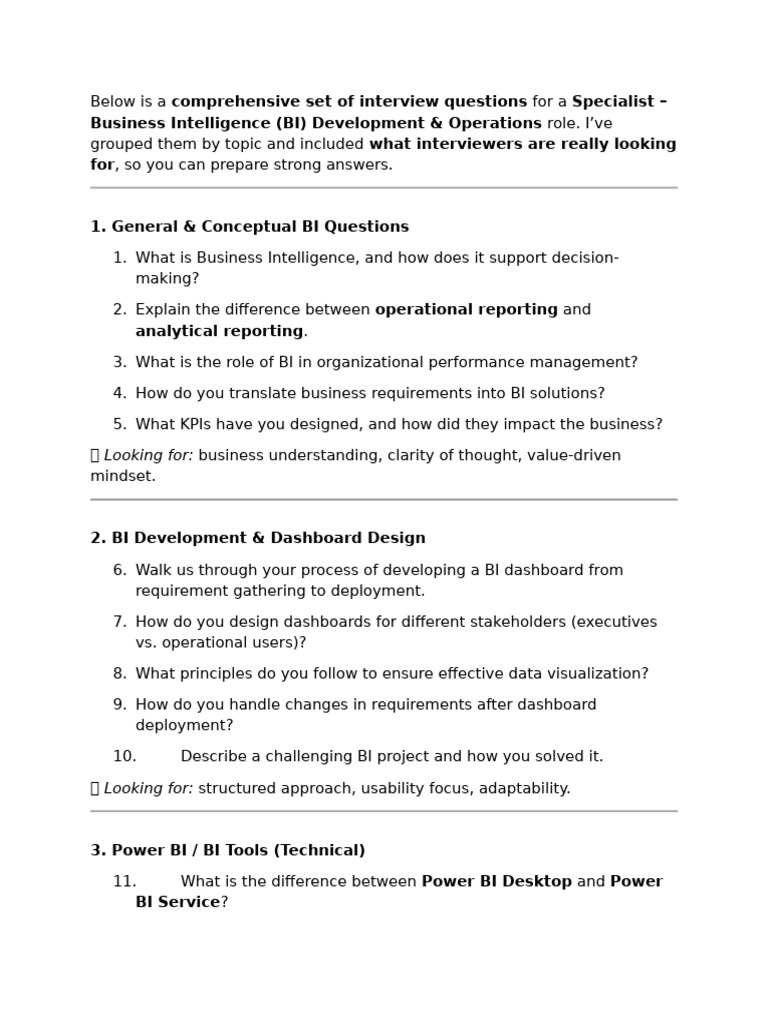 BI Development & Operations Interview Guide | PDF | Business ...