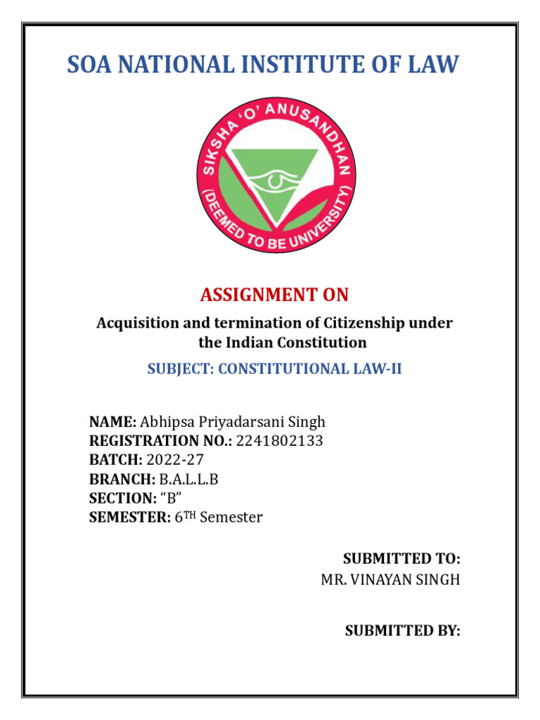 Indian Citizenship: Acquisition & Termination | PDF | Citizenship ...