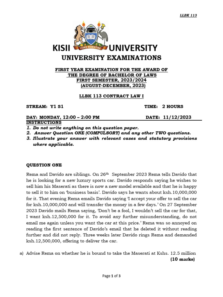 LLBK 113 Contract I | PDF | Misrepresentation | Consideration