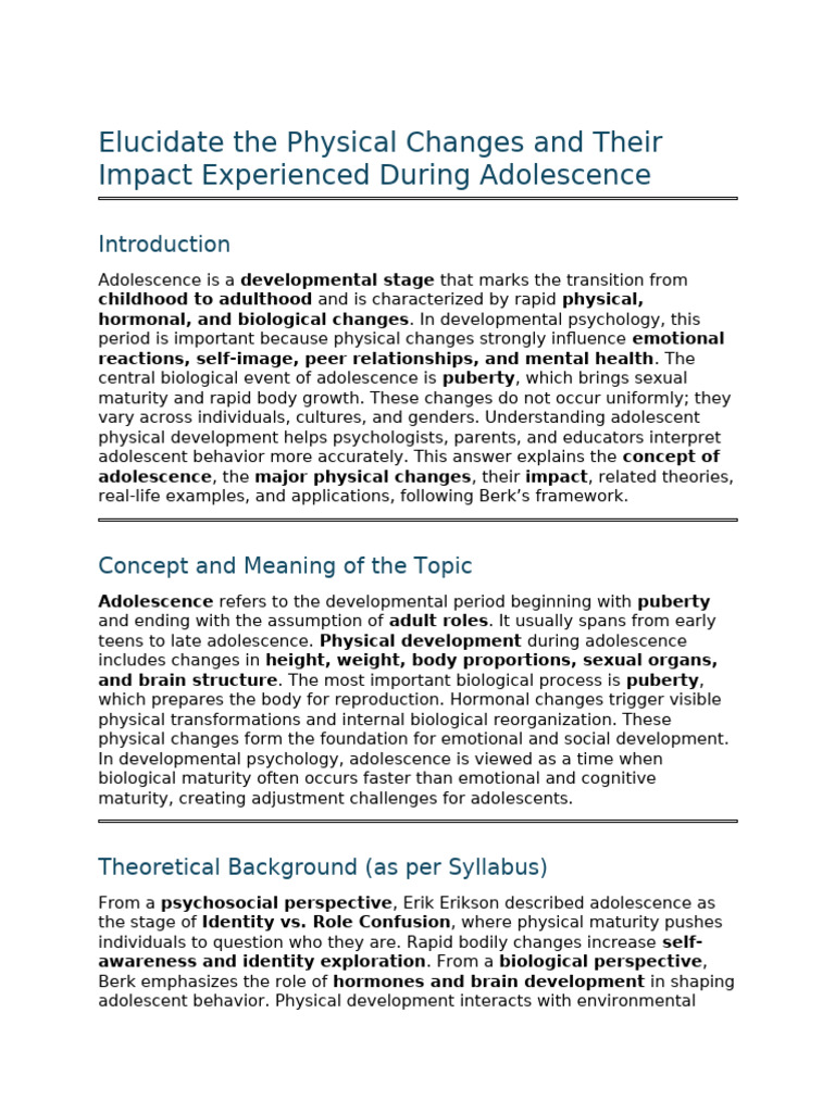 Physical Changes in Adolescence Explained | PDF | Adolescence | Puberty