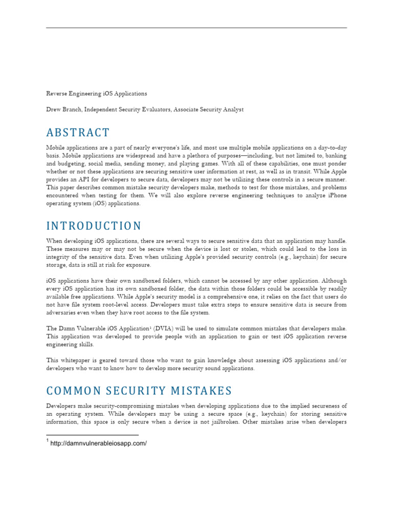 iOS App Security: Reverse Engineering Guide | PDF | Ios | Transport ...