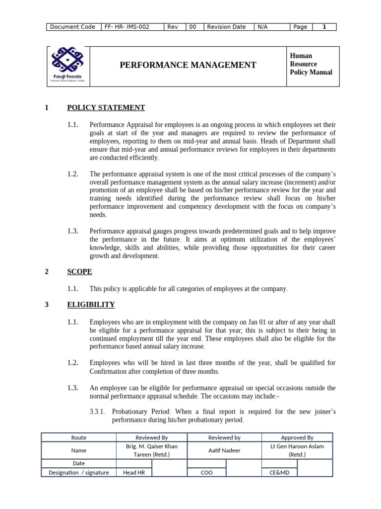 Employee Performance Management Policy | PDF | Performance Appraisal ...